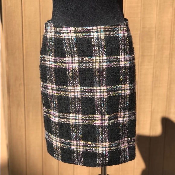 Emil Rutenberg Tweed Bouclé Knit Plaid Pencil Skirt Black Pink Luxury 10 - Picture 3 of 7